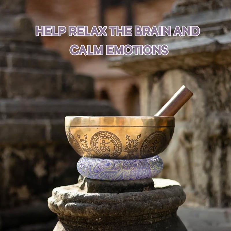 UPCEED Singing Bowl Cushion for Tibetan Singing Bowls, Handmade Silk Brocade Round Cushion Pillow for Sound Healing and Crystal Sound Bowls Accessories(Violet,6.7 Inch) - Image 4